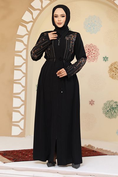 Neva Style Black Hijab Abaya 45302S