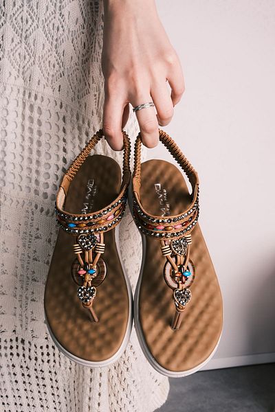Lal Shoes & Bags Sandale Kerly pentru femei, cu mărgele colorate, cu detalii, bronz