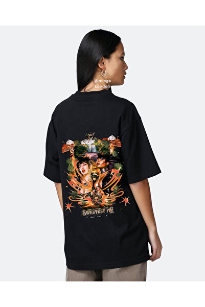 Minga London تي شيرت أسود كبير الحجم مطبوع عليه أغنية Dua Lipa "Sweetest Pie"...