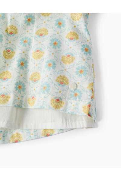 Ziddy Blouse with Vintage Floral Motif and Ruffles for Baby Girls, Multicolour