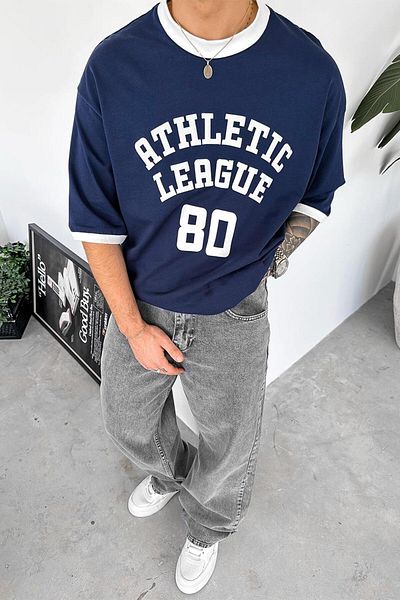 HAFKAGİYİM Μπλουζάκι με στάμπα Navy Blue Atletic 80 Oversize