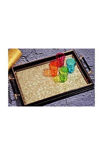 Kosova صينية مستطيلة من الحجر Sa-587 بمقبض 50 × 31 ذهب أسود