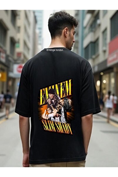 Minga London Tricou negru Eminem „The Real Slim Shady” oversize