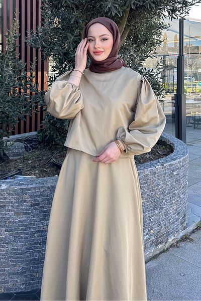 Ovn. Balloon Sleeve Satin Skirt Suit - Oil Green