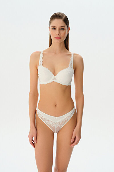 SUWEN Latte Dantelli Yarı Destekli Balenli Sütyen