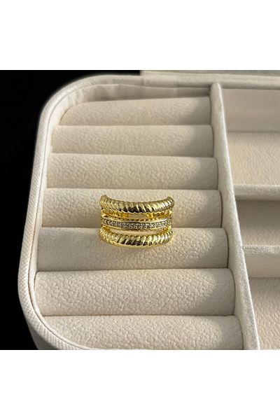 Zeyn Jewelled Adjustable Gold Steel Ring
