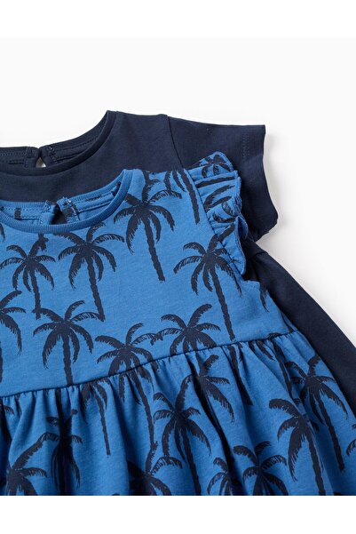 Ziddy Pack of 2 Cotton Dresses for Baby Girls 'Palm Trees', Blue