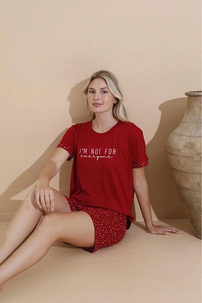 Pijamoni Milan Red Pajama Set with Fabric Shorts - 7615