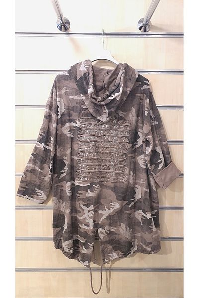 Park Moda Camouflage Pattern Jacket with Paillettes
