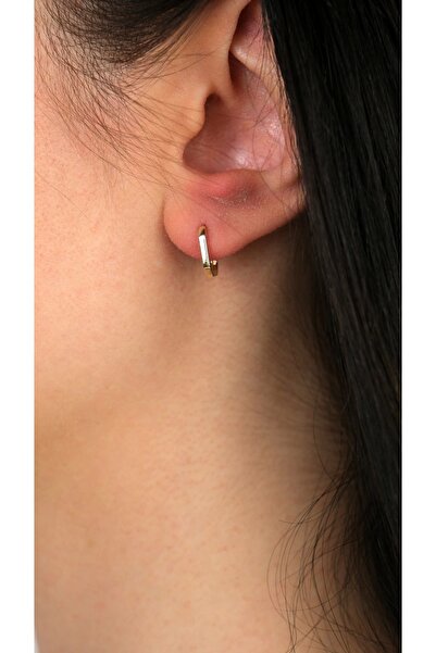 Arpaş 14 Ayar Altın Minimal Köşeli Halka Küpe