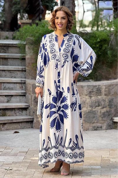 Nevin Kaya Moda Φόρεμα Cream Floral 100% Cotton Viscose