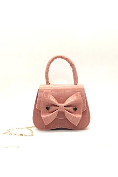 AREGA Pudra Fiyonklu Çapraz Gold Zincir Askılı Mini Kız Çocuk Çantası