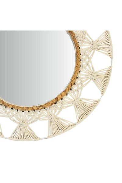 BM GİFT DESİGN Wall mirror, round woven frame, white color, 55cm