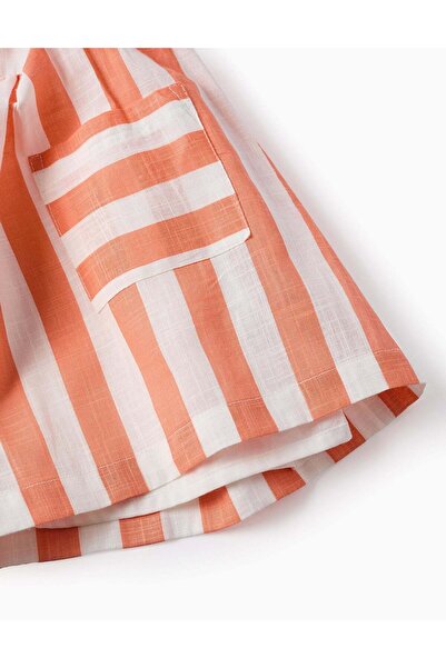 Ziddy Striped Cotton Dress for Baby Girls, White/Orange