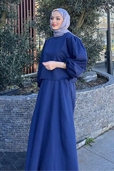 Ovn. Balon Kol Saten Etekli Takım - Lacivert