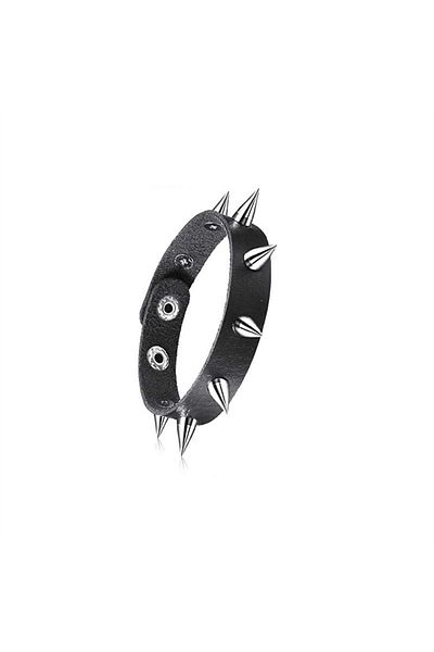 Choice 3 2024 Square Gothic Spike Bracelet Adjustable Punk Rock Bracelet Black Studded Faux Leather Bracel.