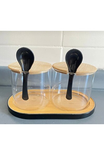 btm home طقم توابل بغطاء من الخيزران مكون من 2 ملعقة