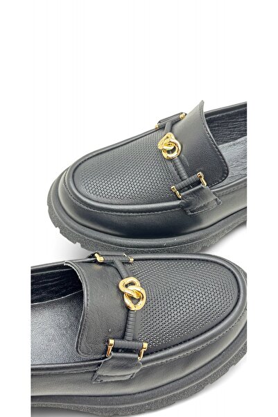 Stella Kadın Hakiki Deri Loafer Yüksek Taban Tokalı Günlük Ayakkabı Bucy Siyah