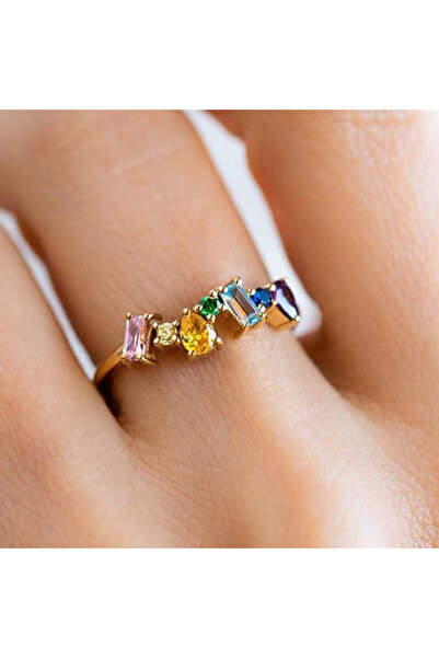 Choice 8 Q522 Huitan New Fashion Rings for Women Geometric Colorful Cubic Zir...