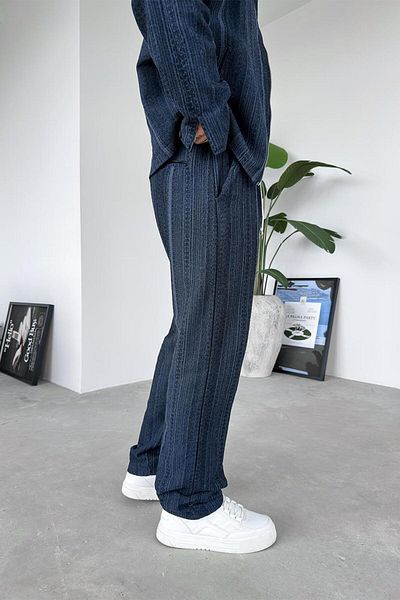 HAFKAGİYİM Navy Blue Ethnic Pattern Premium Adjustable Baggy Trousers