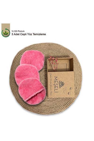 MEŞELİ TEKSTİL 3 Pack Makeup Remover Pads with Pocket Reusable &%，100% Cotton Eco-Friendly