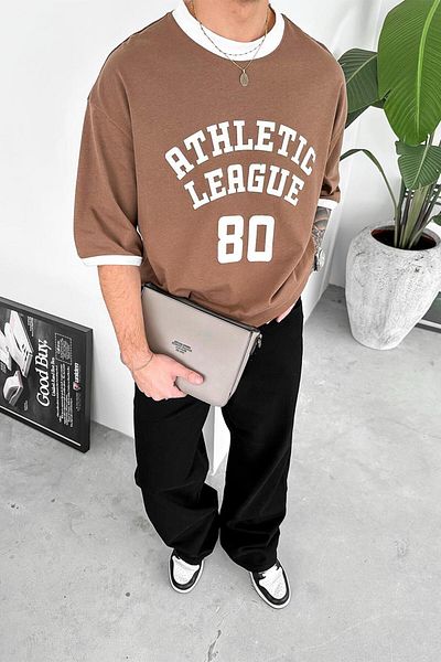 HAFKAGİYİM Μπλουζάκι καφέ Atletic 80 με στάμπα Oversize