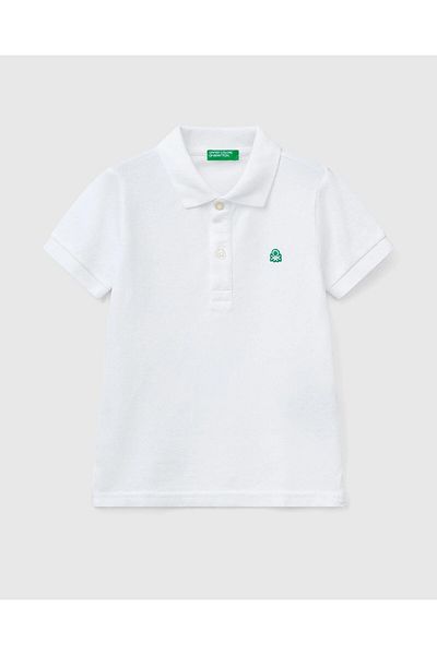 United Colors of Benetton Λευκό λογότυπο για αγόρι πόλο μπλουζάκι