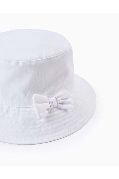 Ziddy Twill Hat Hat with Bow for Babies and Girls, White