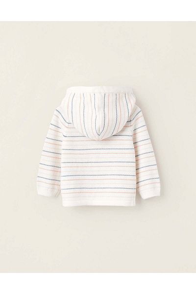 Ziddy Hooded Cardigan for Newborns, White/Blue/Orange
