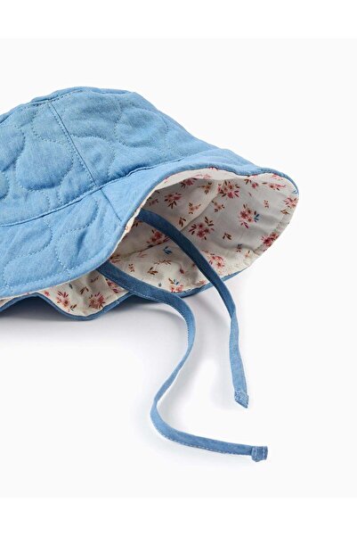 Ziddy Reversible Padded/Floral Hat for Babies and Girls, Blue/White