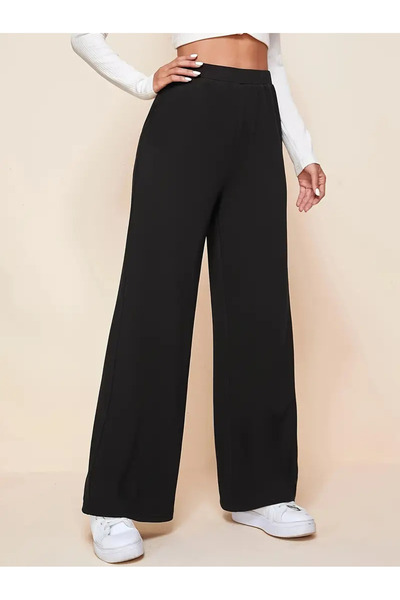 Jimback Women's Black Elastic Waist Lycra Palazzo Trousers