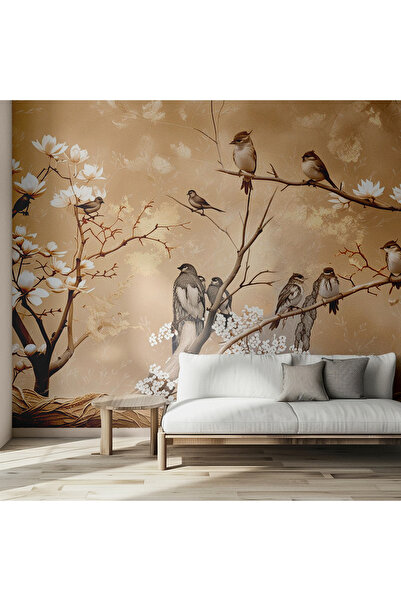 dreamwall Vintage Kuş ve Çiçek Desenli 3D Duvar Kağıdı Isı ve Ses Yalıtımlı