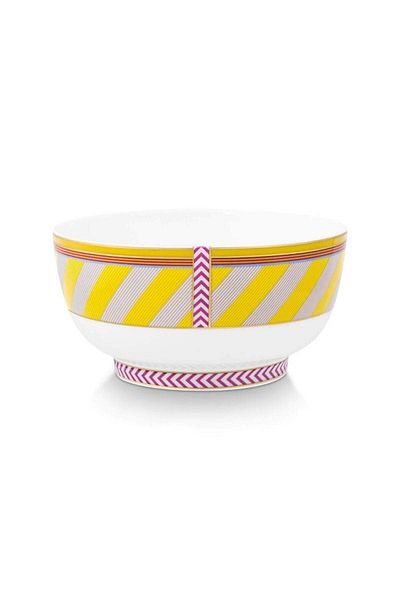 Pip Studio Bol din porțelan, Pip Studio, Stripes Yellow, 15.5cm, colecția Pip Chique