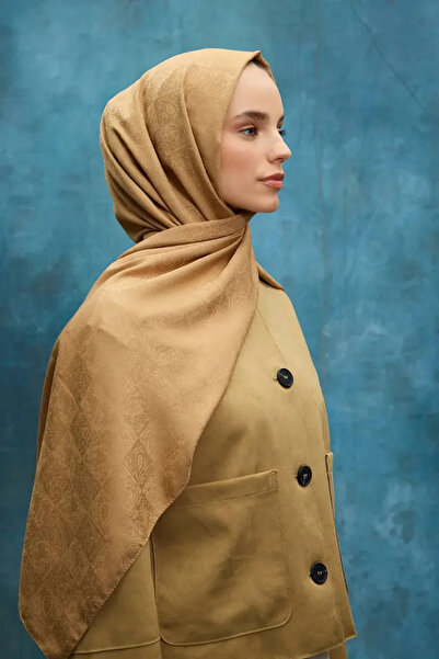 cs camellia scarf Şal cu model etnic jacquard mătăsos - Chihlimbar