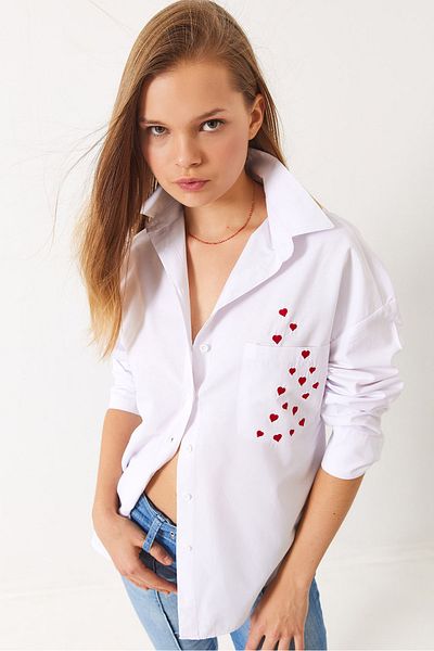 Bianco Lucci Cămașă oversize din popelin cu inimă brodată pentru femei 60456 60271081