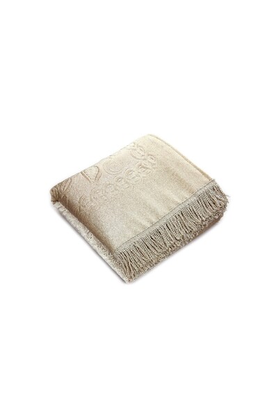 İhvan Cream Colored Dowry Holder with Sponge Gift Thick Velvet Prayer Rug - Lined