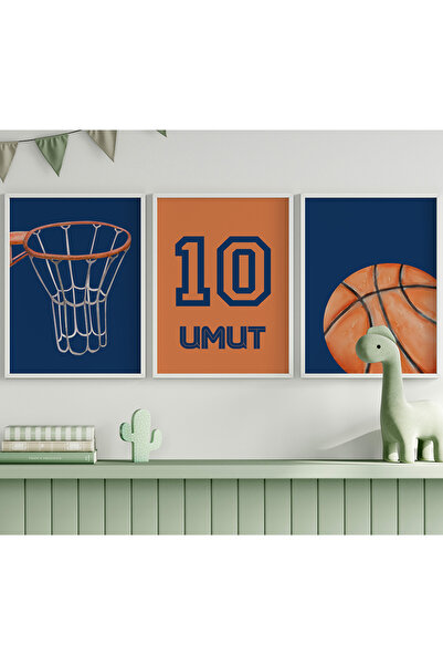 CKA Tasarım Basketbol Temalı Çocuk Odası 3'lü Tablo İsim Seti