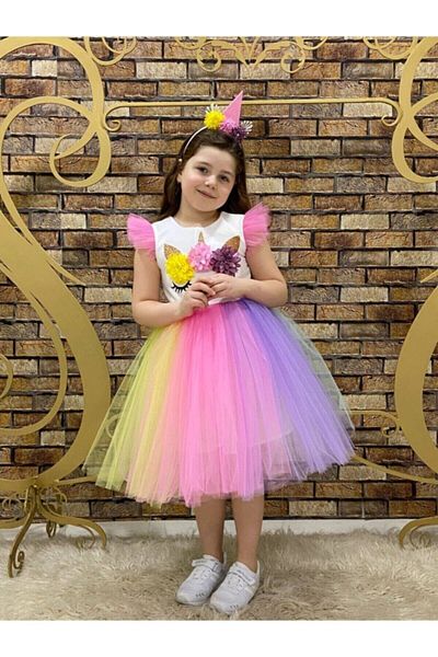 marvelous Rochie colorată pentru fetiță, cu fermoar, cu unicorn