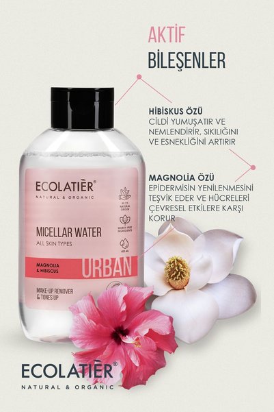 ECOLATIER Makeup Remover Micellar Water Moisturizing 99% Natural for All Skin, 400 ml
