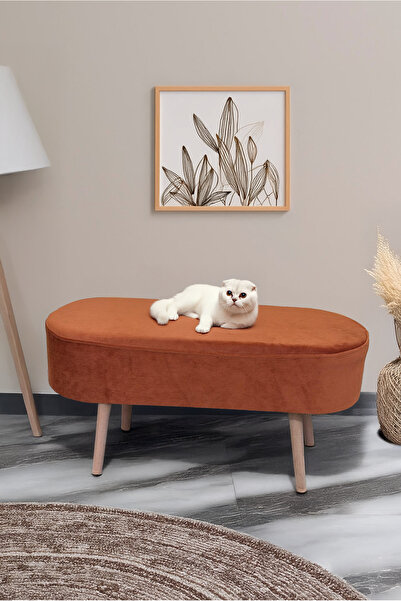 YAPKAR Retro Ahşap Ayaklı Geniş Oturum Alanlı Oval Bench Puf Beyaz Baby Face