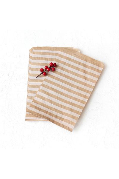 Bimotif Paper Bag with Line Pattern, Kraft-White 18X30 cm - 10 Pieces