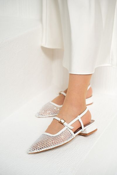 LAMİNTA Balerini de damă Sortie White Mesh Stone