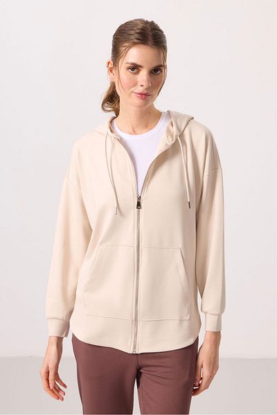 TOMMY LIFE Beige Soft Textured Oversize Women's Tunic Sweatshirt 97302