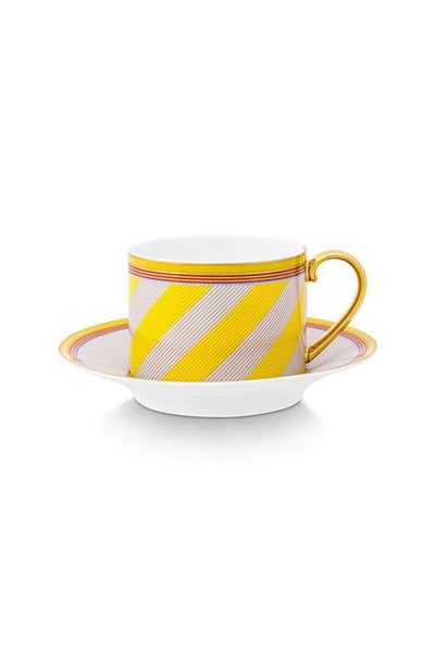 Pip Studio Cup and saucer, Pip Studio, Stripes Yellow, 220ml, Pip Chique collection