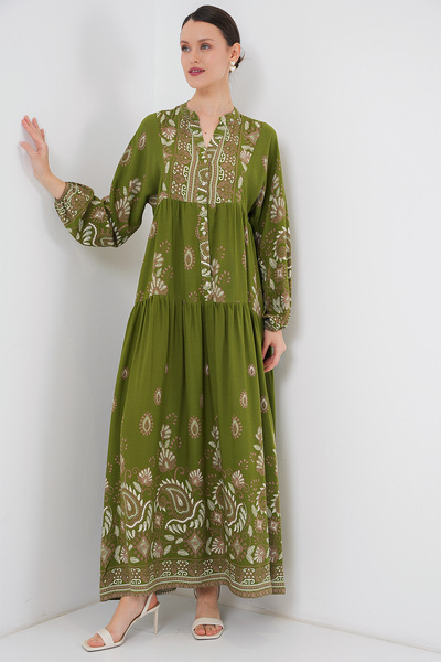 Bigdart 2423 Autentické vzorované hidžábové šaty - D.Khaki