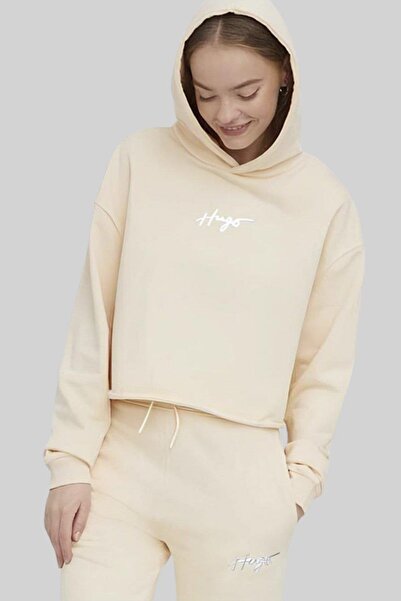 Hugo Boss Regular Fit Kapşonlu Kadın Sweatshirt Bej