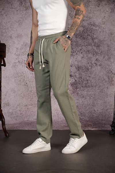 Butik Ανδρικό παντελόνι Kingbrich Regular Fit από απλό λινό με ελαστική μέση
