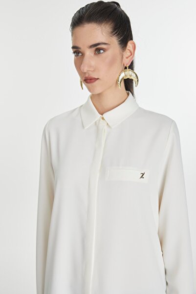 Zühre Hidden Button Detailed Tunic Ecru T-0767