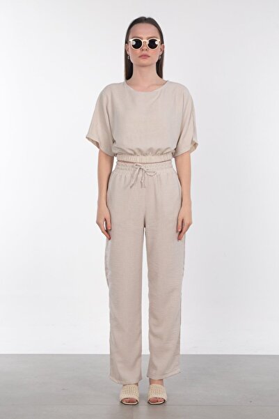 BARRELS AND OIL بنطال واسع الساق بخصر مطاطي - حجري