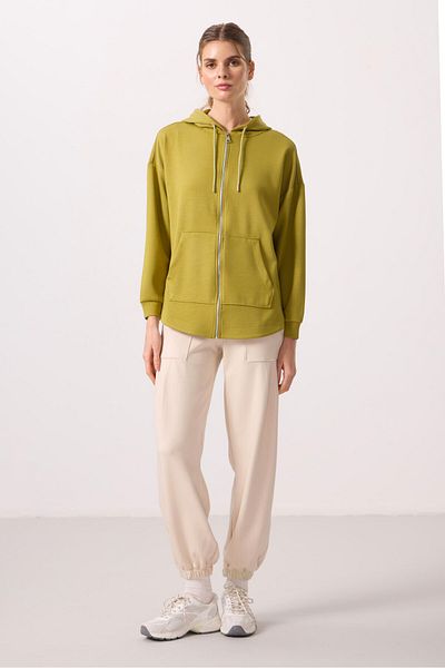 TOMMY LIFE Dark Mustard Soft Textured Hooded Oversize Women's Tunic Sweatshirt - 97302